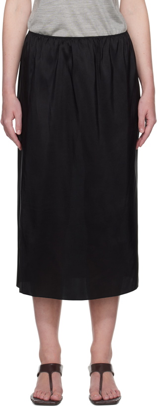 Photo: Carven Black Pull-On Silk Toile Midi Skirt