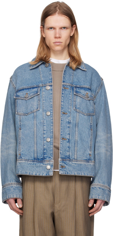 Photo: AMI Paris Blue Cotton 'Ami Paris' Denim Trucker Jacket