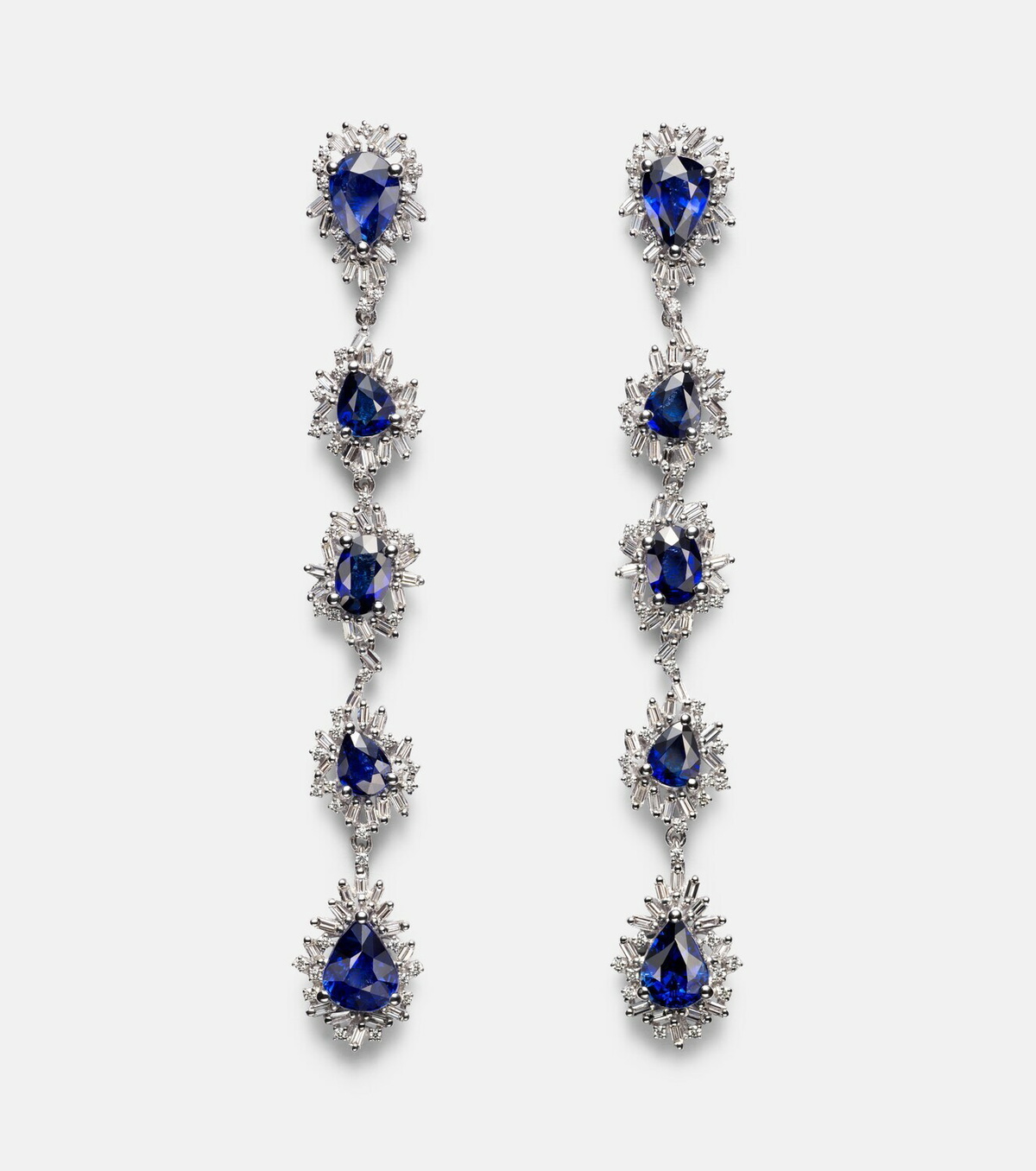 Suzanne Kalan 18kt white gold drop earrings with sapphires and diamonds