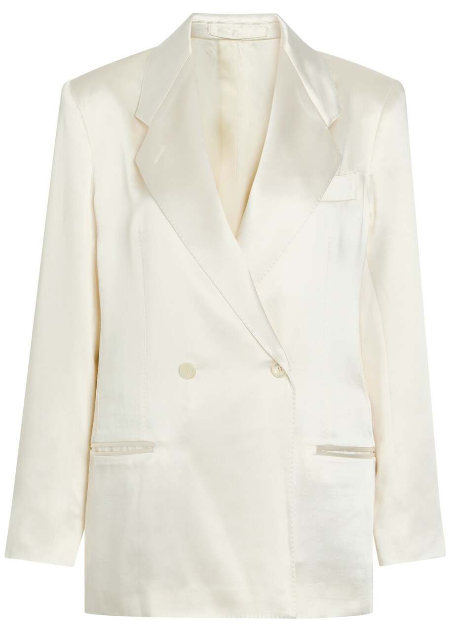 Giuliva Heritage The Anna Double-breasted Satin Blazer Ivory