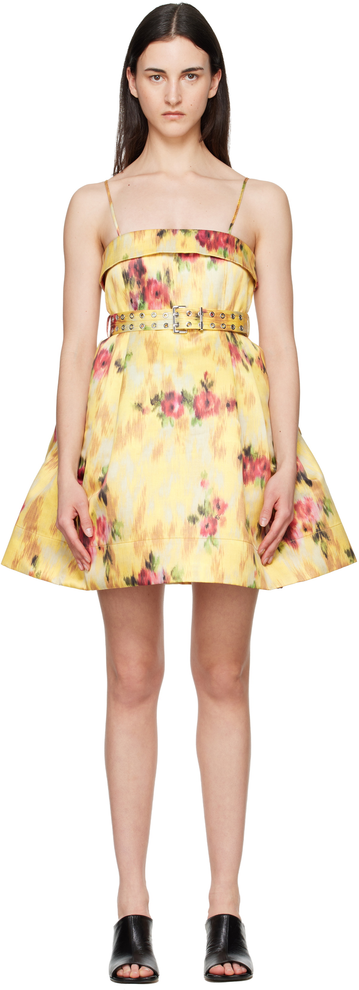 GANNI Yellow Printed Satin Minidress