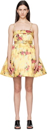 GANNI Yellow Printed Satin Minidress