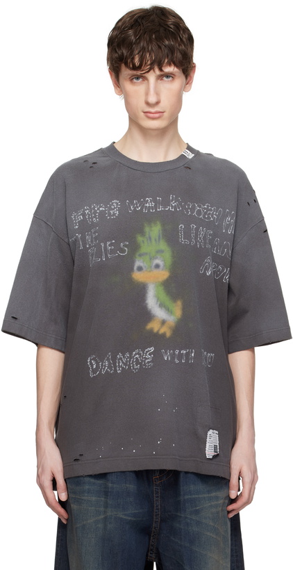 Photo: Maison MIHARA YASUHIRO Black Leon Print Distressed T-shirt