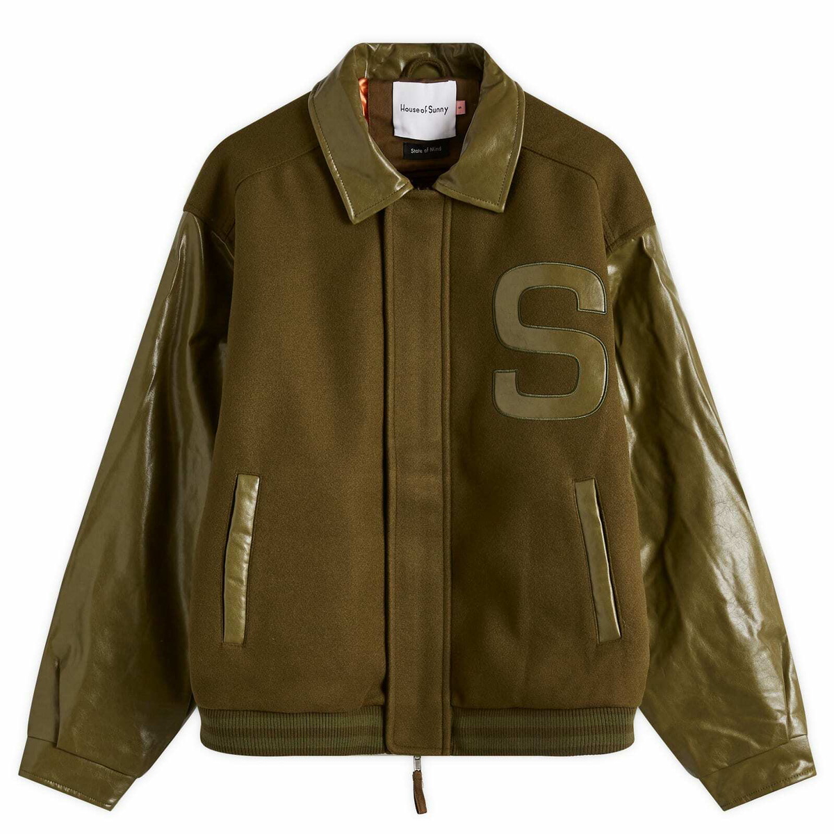House Of Sunny Women's Vinyl Free Fall Bomber Jacket in Army Green
