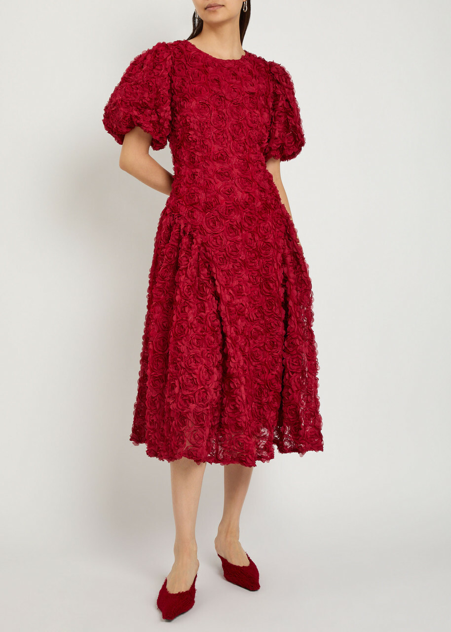 Sister Jane Cabaret Floral-appliquéd Tulle Midi Dress Red