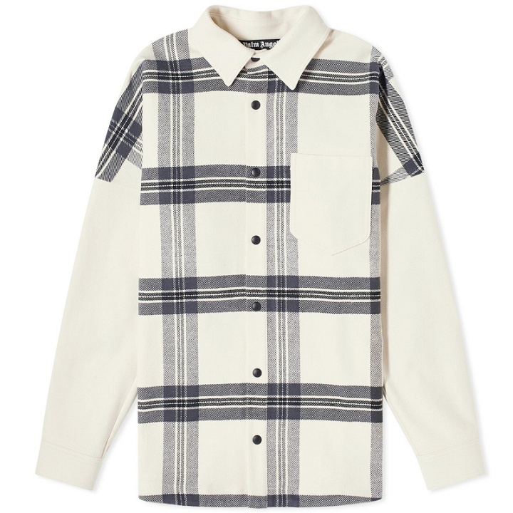 Photo: Palm Angels Men's Back Logo Check Overshirt in Off White