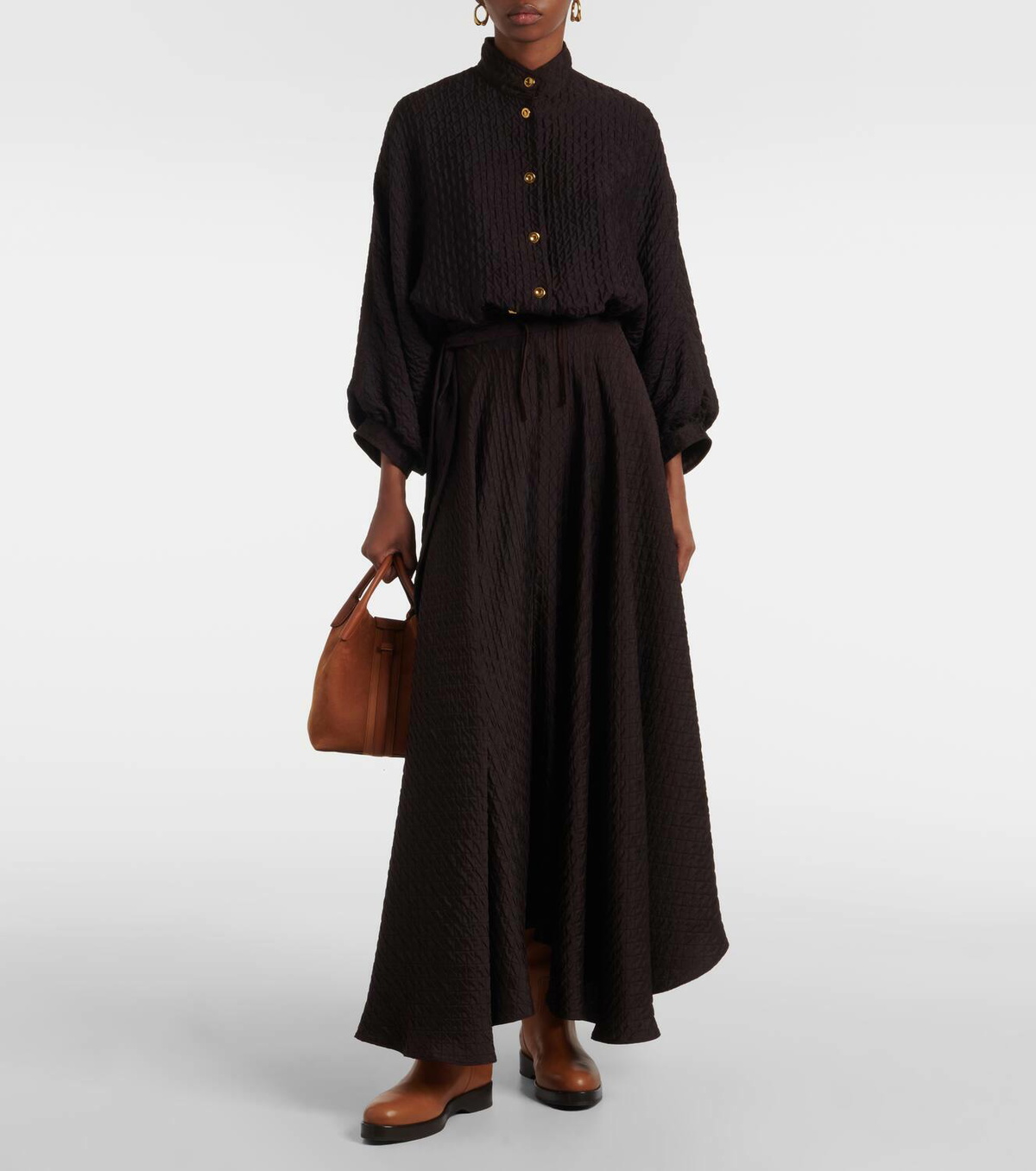 Loro Piana Quilted tie-detail silk maxi skirt