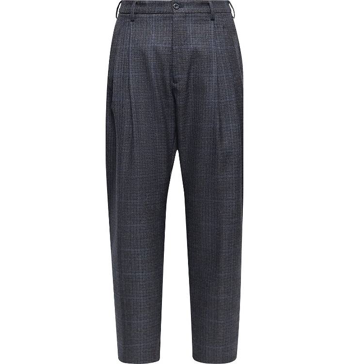 Photo: 4SDesigns - Tapered Cropped Checked Virgin Wool Trousers - Blue
