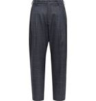 4SDesigns - Tapered Cropped Checked Virgin Wool Trousers - Blue