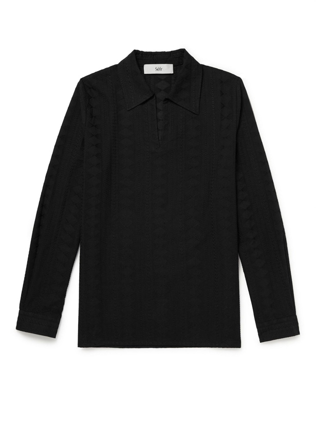 Photo: SÉFR - Mate Embroidered Cotton Half-Placket Shirt - Black