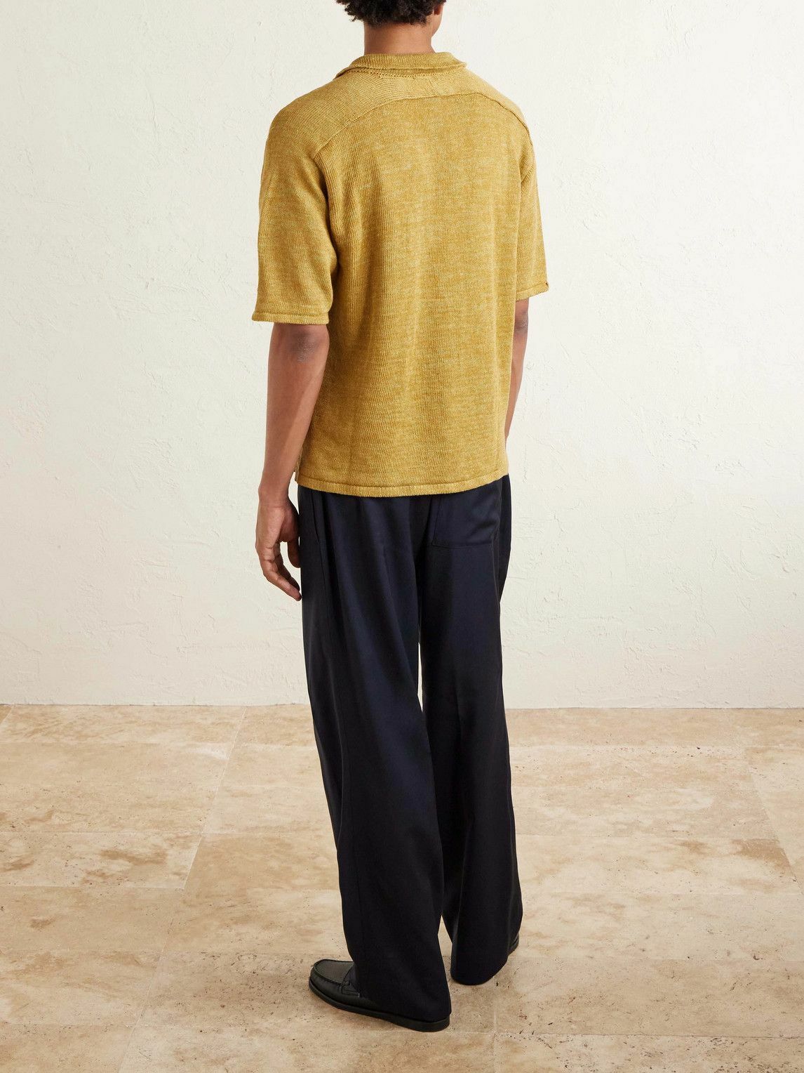Inis Meáin - Knitted Linen Polo Shirt - Yellow