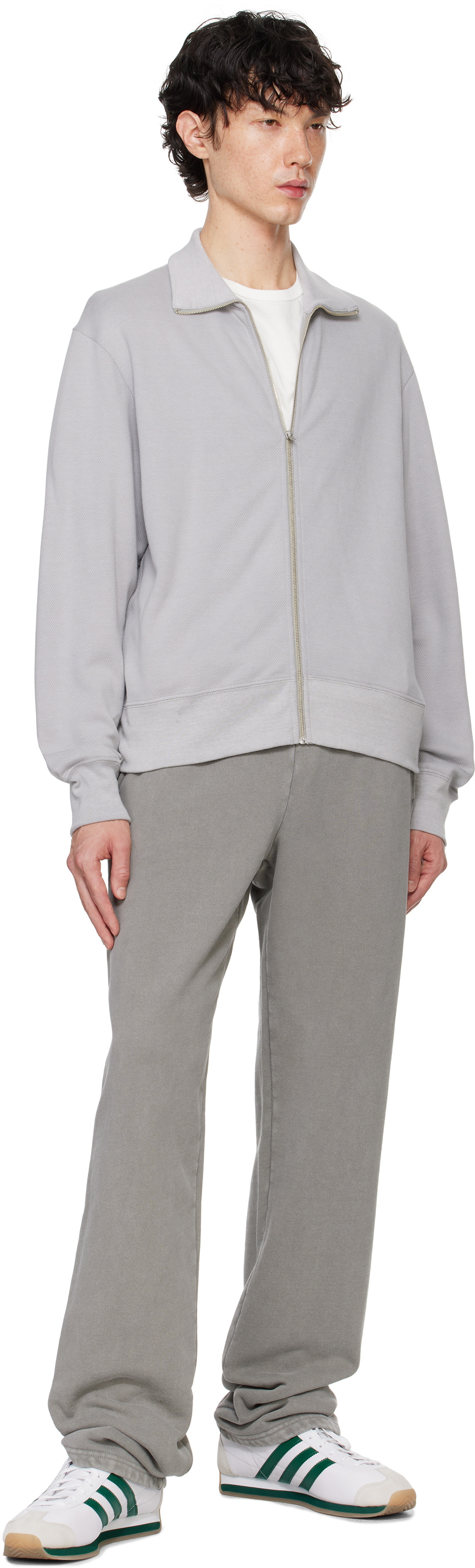 Lady White Co. Gray Mesh Full Zip Sweater