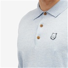 Maison Kitsuné Men's Bold Fox Head Patch Knitted Polo Shirt in Light Blue Melange