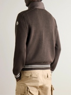 Moncler - Logo-Appliquéd Ribbed Cotton and Quilted Shell Down Cardigan - Brown