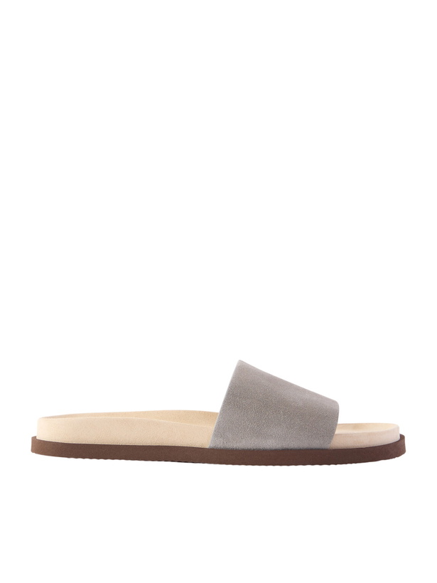 Photo: Brunello Cucinelli - Suede Slides - Gray