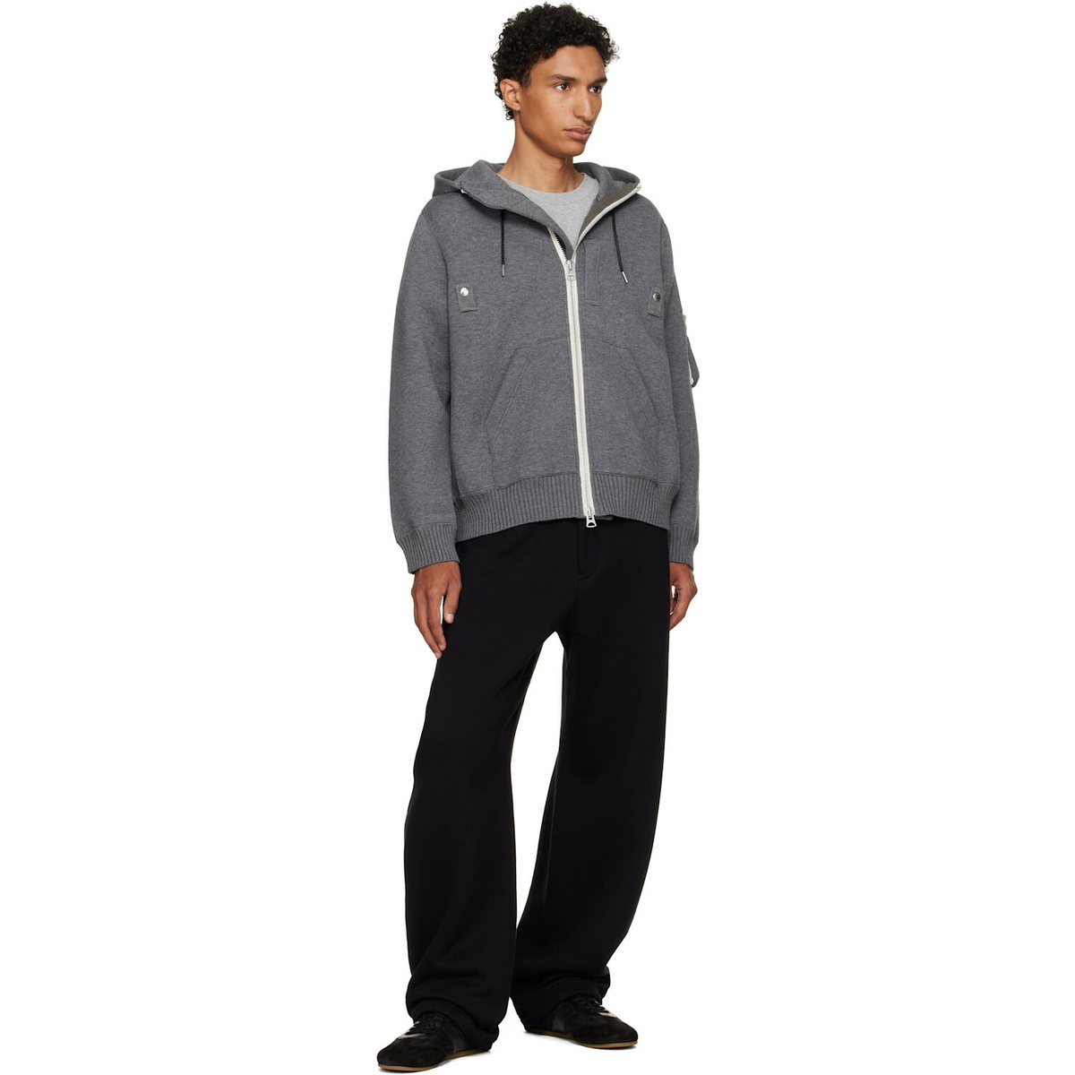sacai Gray Cotton Cashmere Knit Hoodie