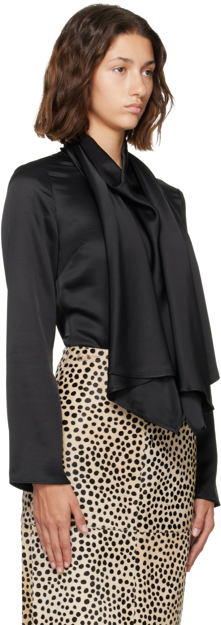 Róhe Black Satin Cape Blouse