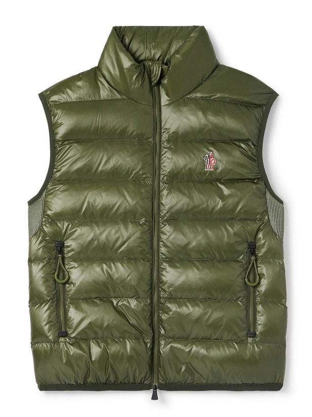 Photo: Moncler Grenoble - Logo-Appliquéd Mesh-Trimmed Quilted Ripstop and Stretch-Jersey Down Gilet - Green