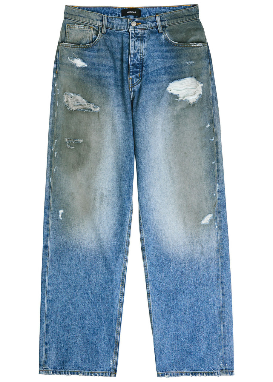 Nahmias Dirty Wash Distressed Straight-leg Jeans Denim