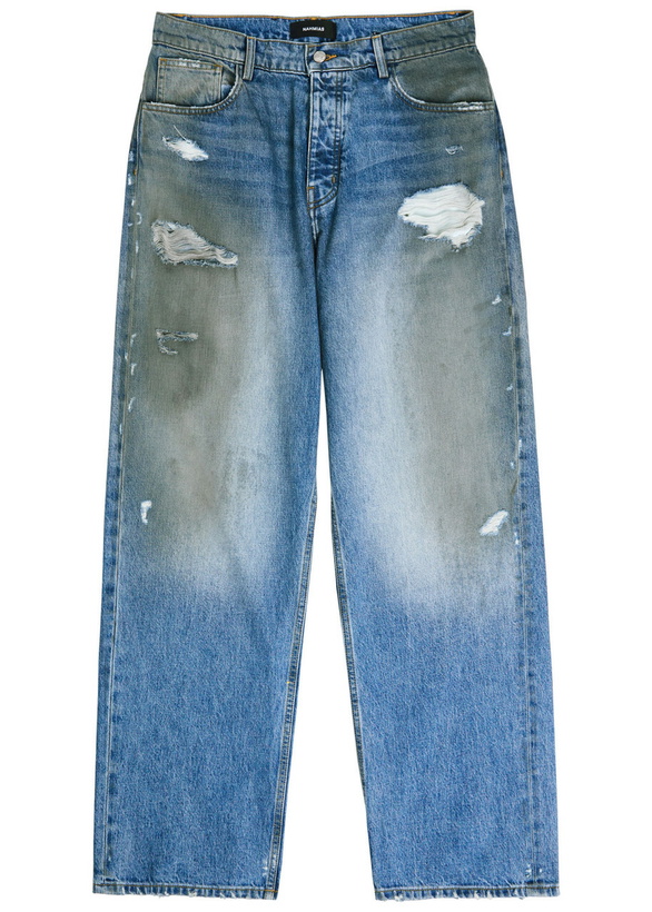 Photo: Nahmias Dirty Wash Distressed Straight-leg Jeans Denim