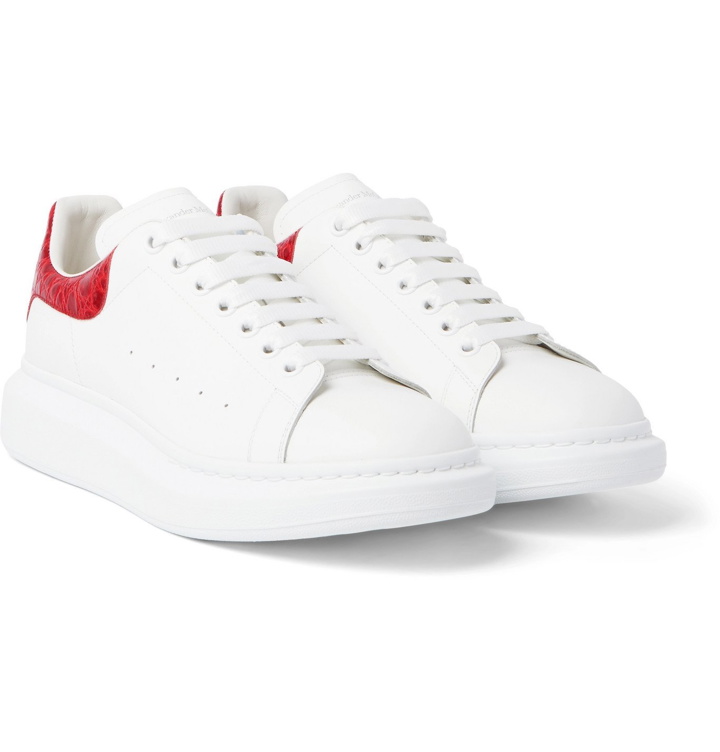 Photo: Alexander McQueen - Exaggerated-Sole Croc Effect-Trimmed Leather Sneakers - White