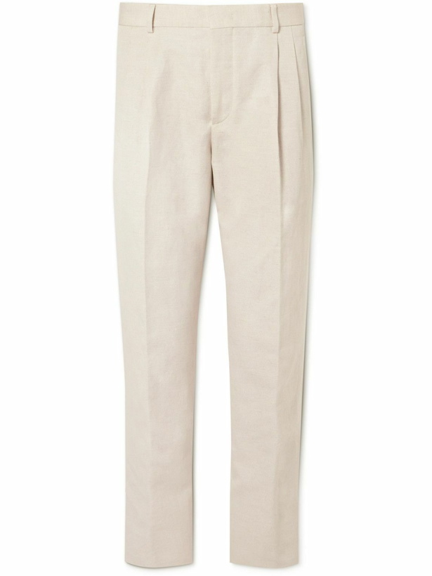 Photo: Loro Piana - Straight-Leg Pleated Cotton and Linen-Blend Trousers - Neutrals