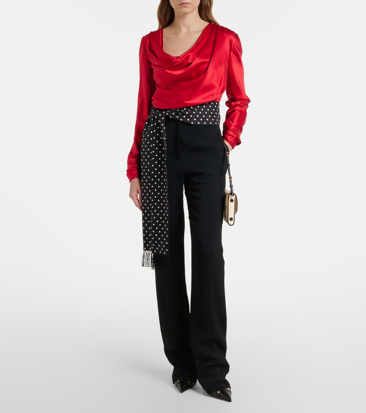Valentino Fringed polka-dot silk scarf