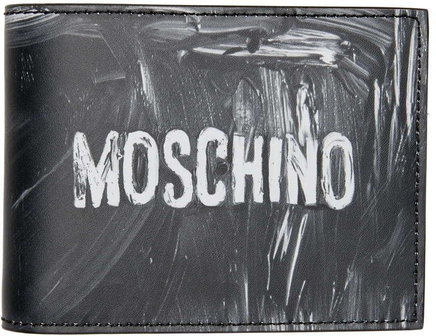 Photo: Moschino Black & White Logo Paint Bifold Wallet