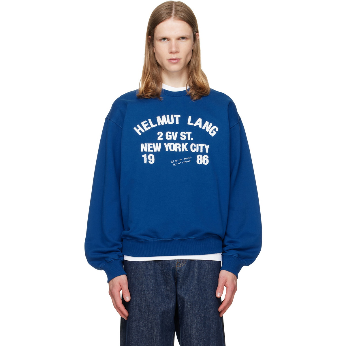 Helmut Lang Blue Varsity Crew Sweatshirt