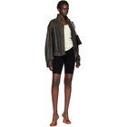 COOR Brown Vintage Shelter Neck Collar Leather Jacket