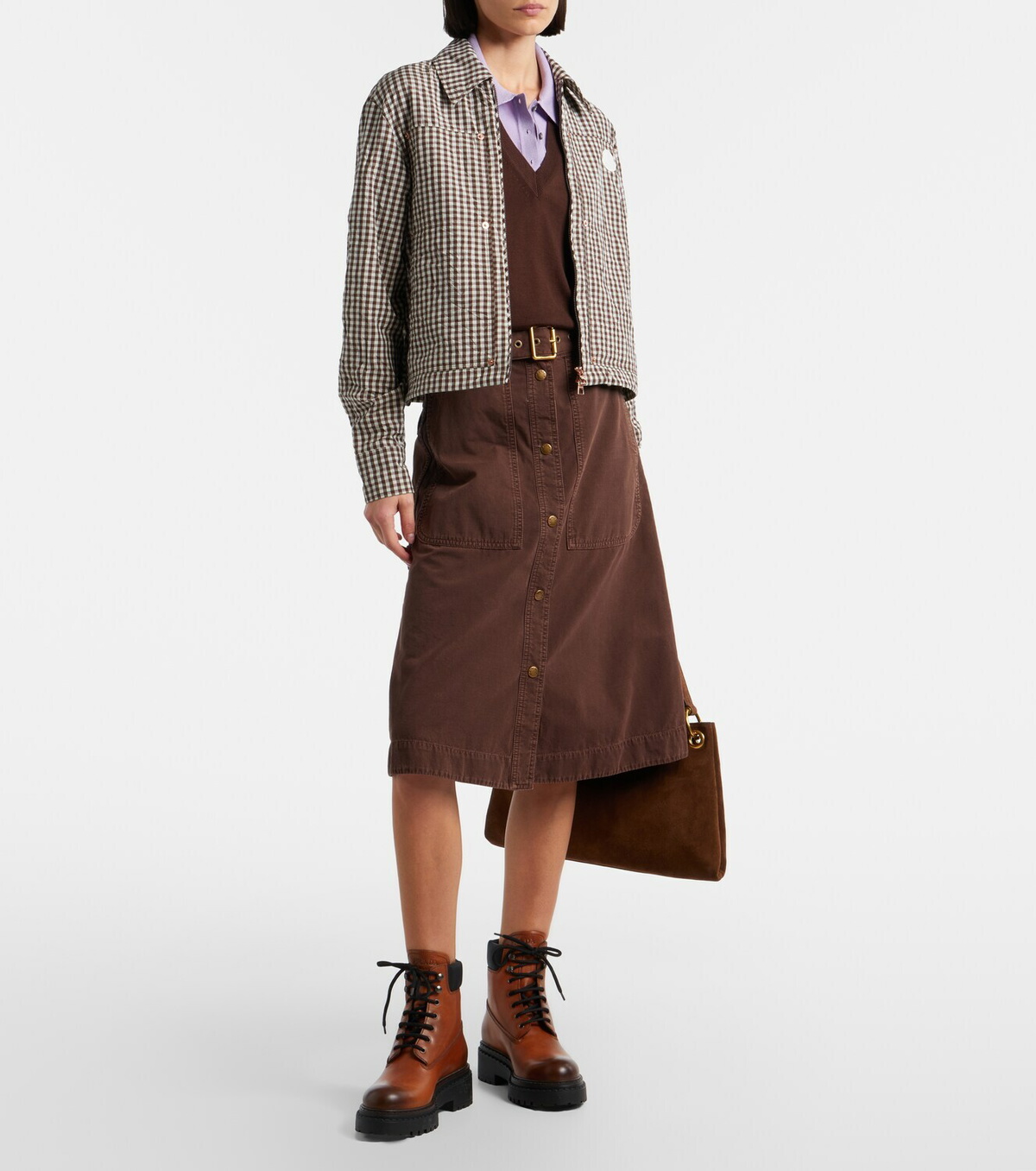 Moncler Belted denim midi skirt