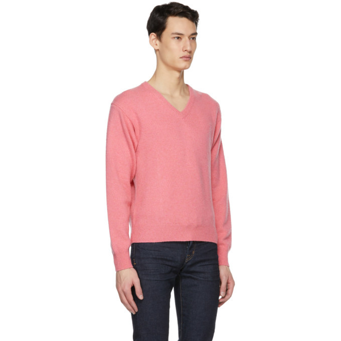 Mens pink cashmere v sale neck sweater