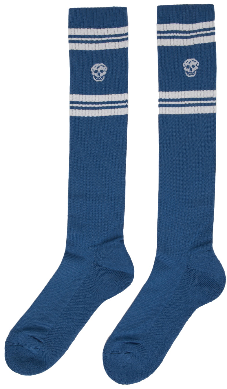 Alexander McQueen Blue & White Stripe Skull Socks Alexander McQueen