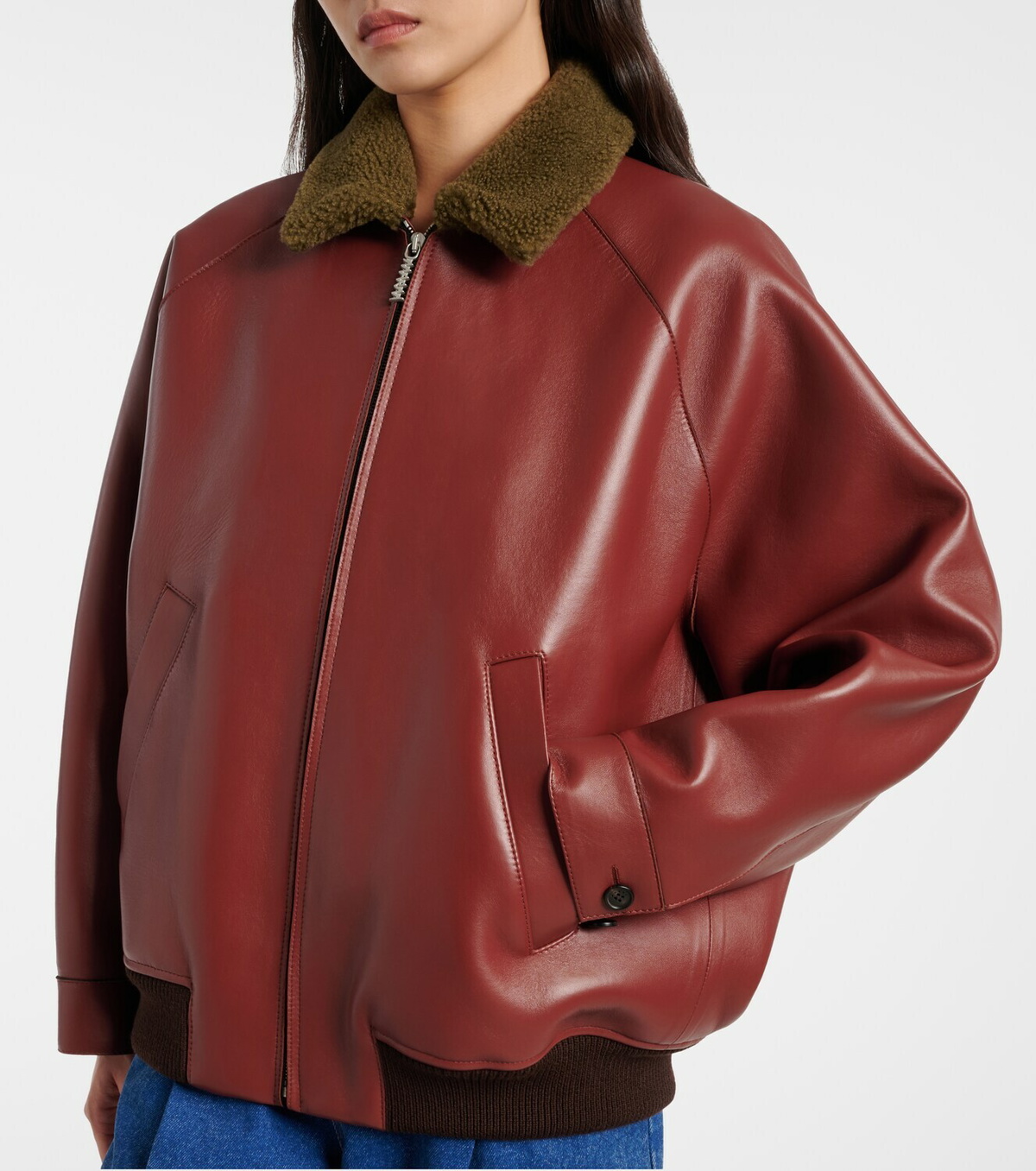 Marni Shearling-trimmed leather blouson jacket