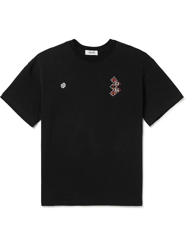 Photo: Adish - Logo-Embroidered Cotton-Jersey T-Shirt - Black