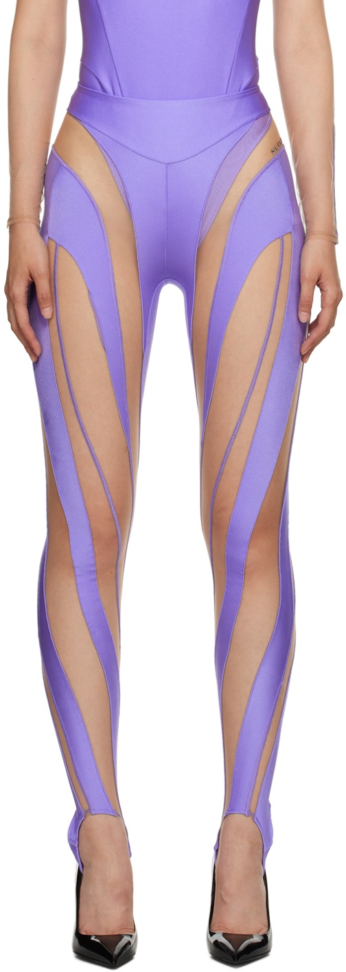 Mugler Purple & Beige Spiral Leggings Mugler