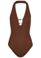 Hunza G Adriana Beaded Crinkle Swimsuit - Brown - One Size