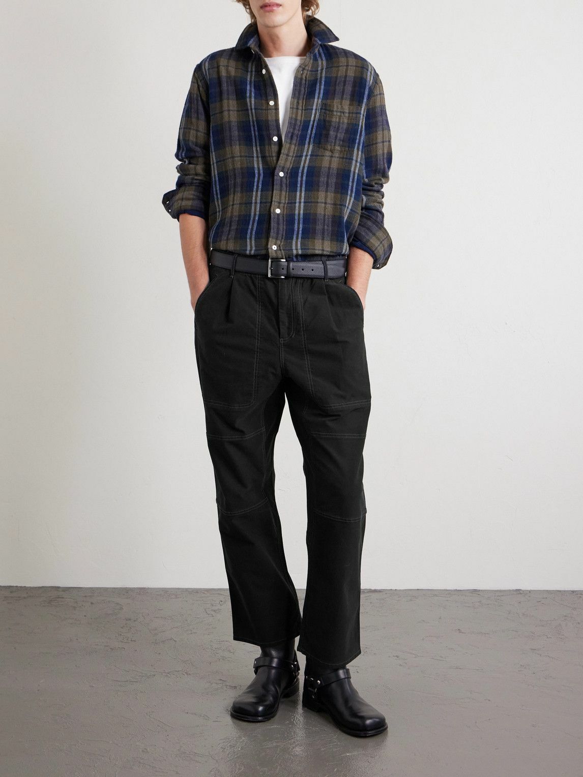 Folk - Assembly Straight-Leg Pleated Cotton-Blend Trousers - Black