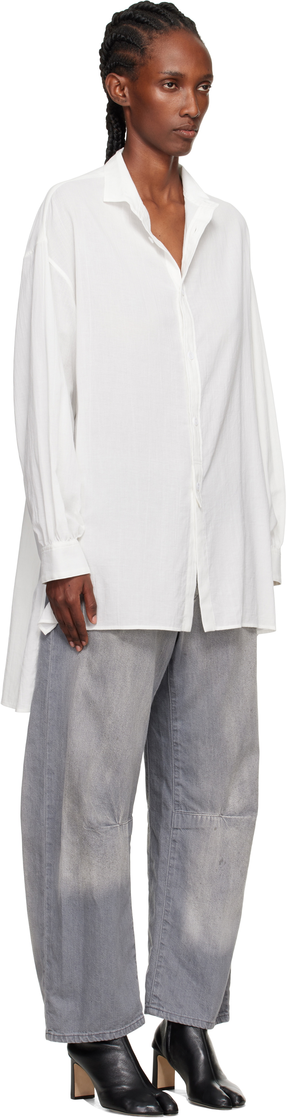 Y's White O-Design Collar Big Shirt