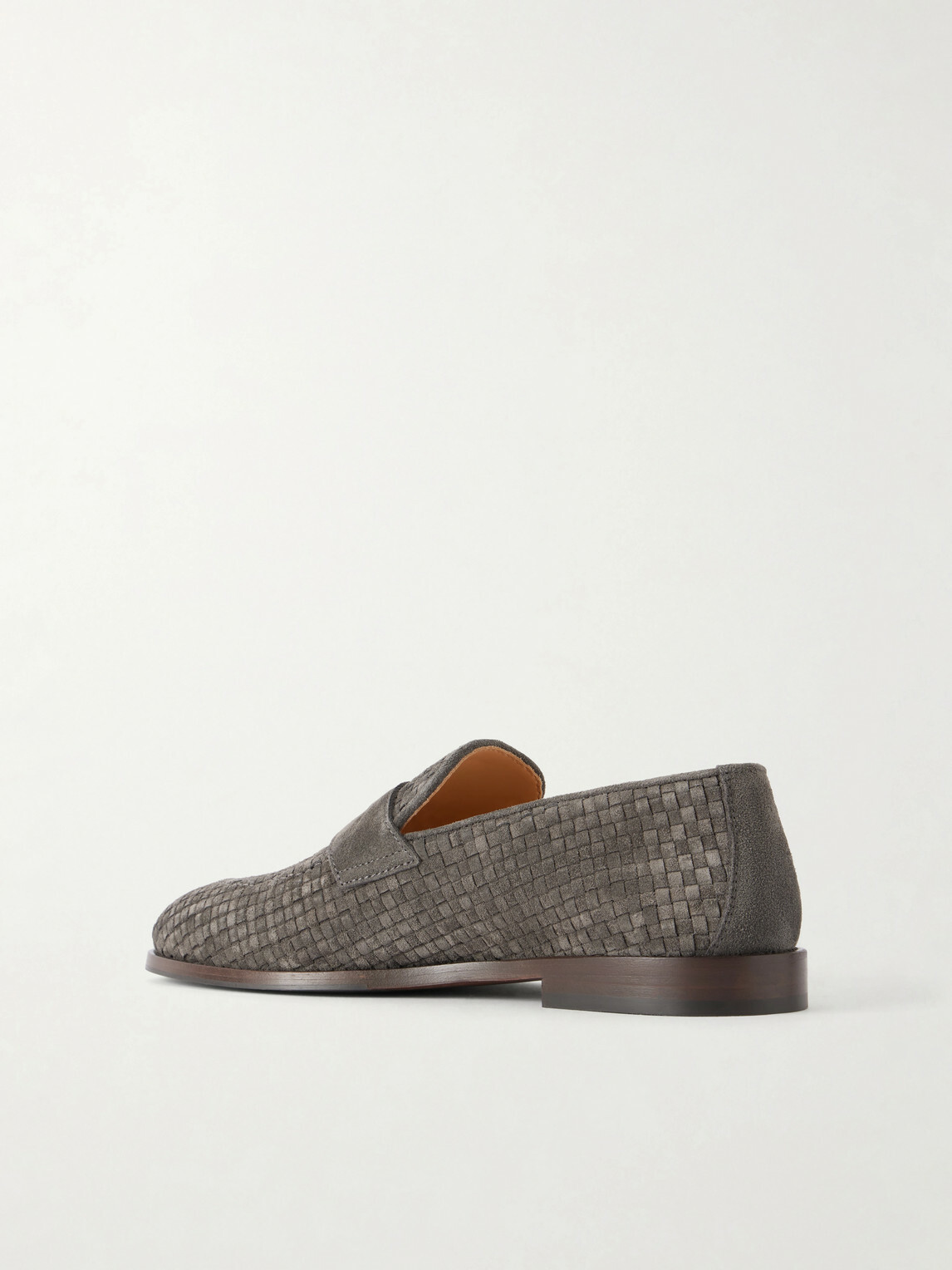 Brunello Cucinelli - Woven Suede Penny Loafers - Gray