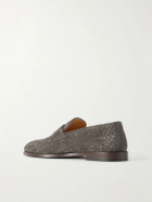 Brunello Cucinelli - Woven Suede Penny Loafers - Gray