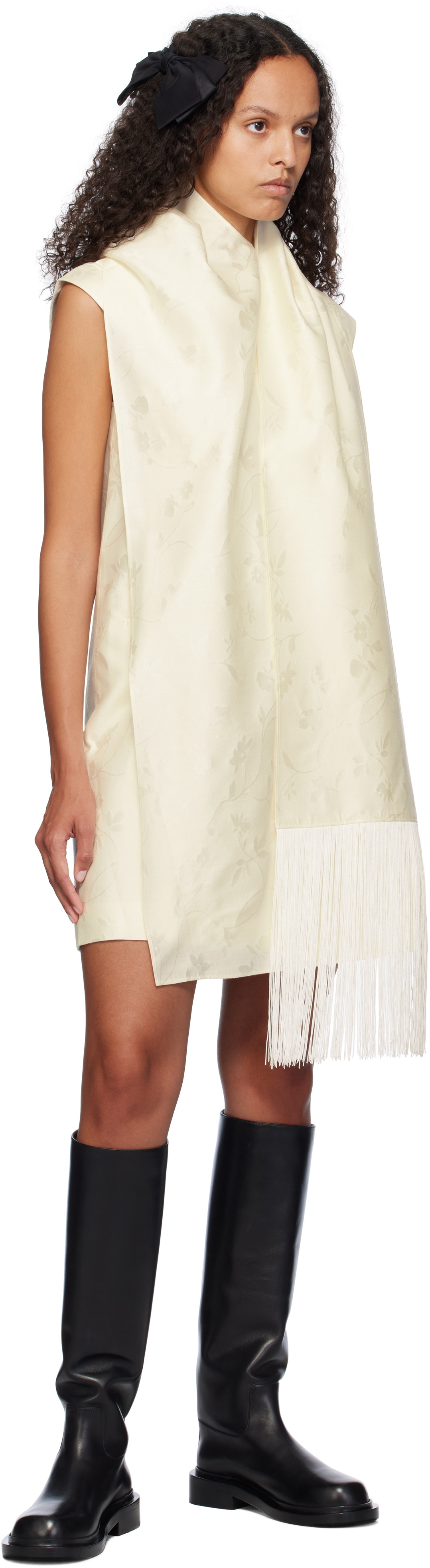 AO Yes Off-White Fringed Scarf Minidress