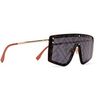 Fendi - Shield-Frame Logo-Print Tortoiseshell Acetate and Gold-Tone Sunglasses - Black