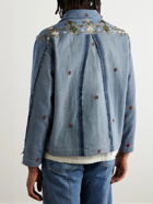 Kartik Research - Panelled Embellished Upcycled Denim Jacket - Blue