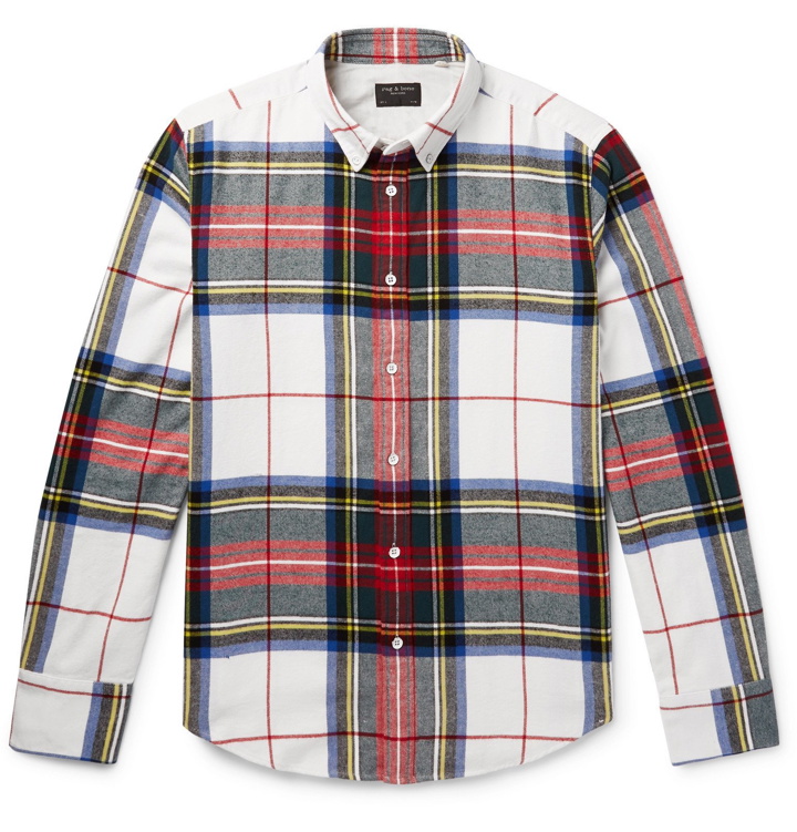 Photo: rag & bone - Tomlin Slim-Fit Button-Down Collar Checked Cotton-Flannel Shirt - Ivory