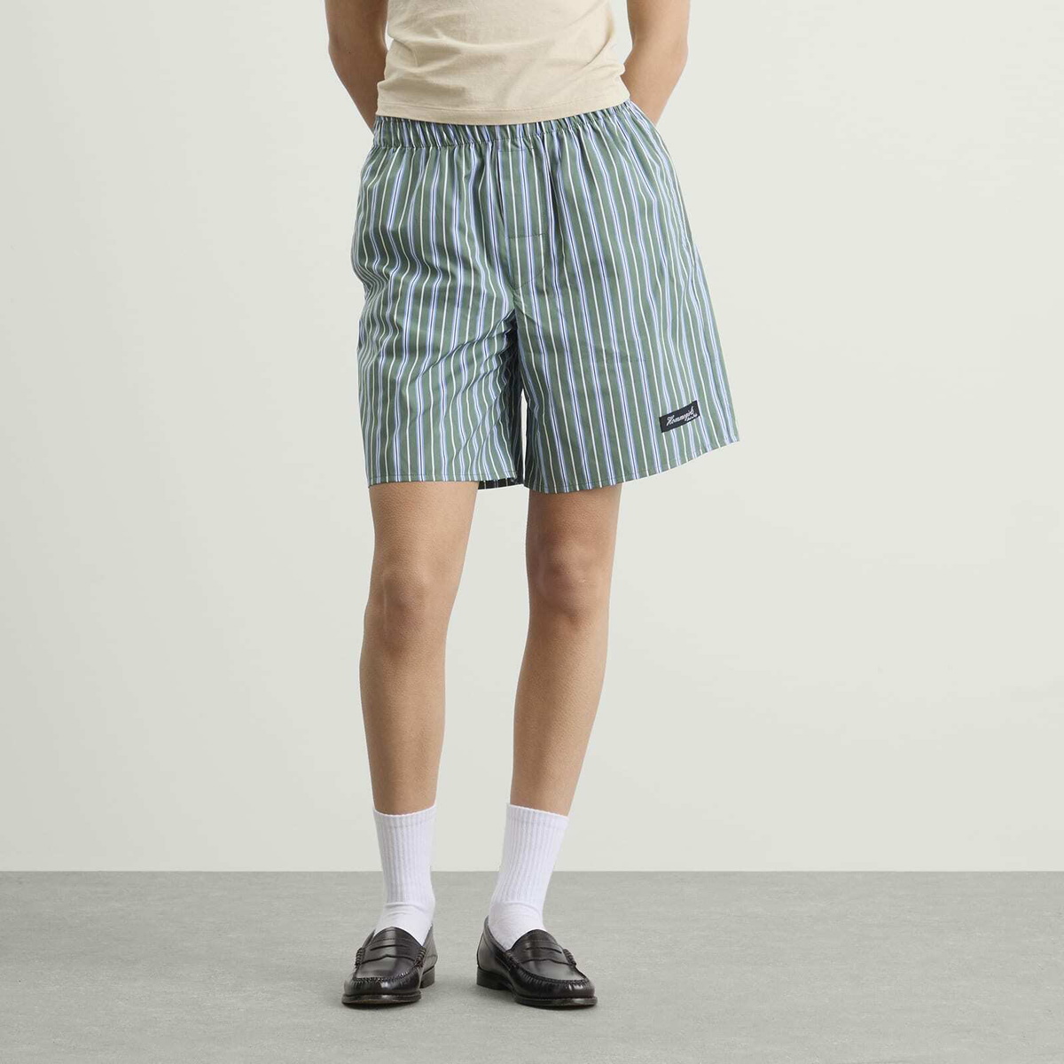 Hommegirls Women's Long Boxer Shorts in Green Porto Stripe