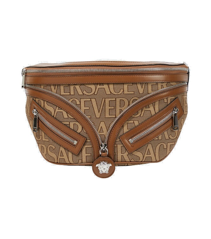 Photo: Versace Leather-trimmed jacquard belt bag