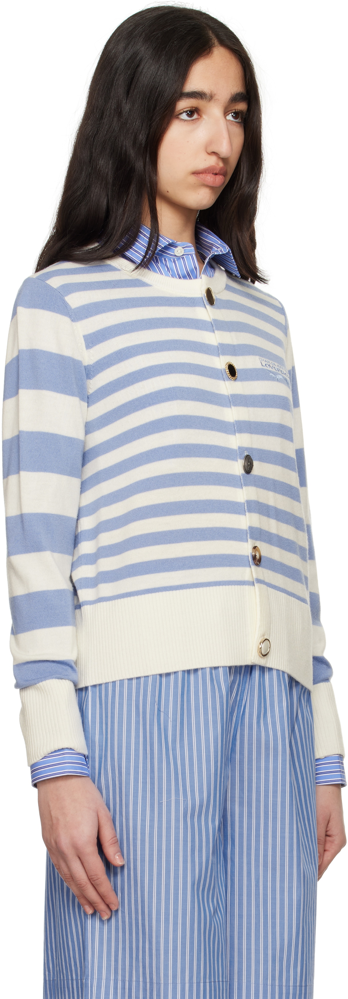 Charles Jeffrey LOVERBOY Blue & White Button Down Cardigan