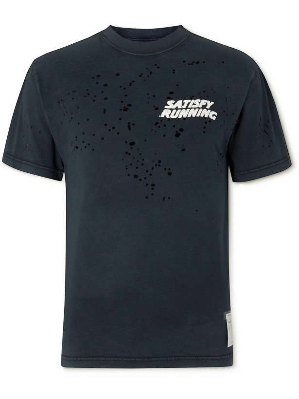 Photo: Satisfy - Distressed Logo-Print MothTech Cotton-Jersey T-Shirt - Black