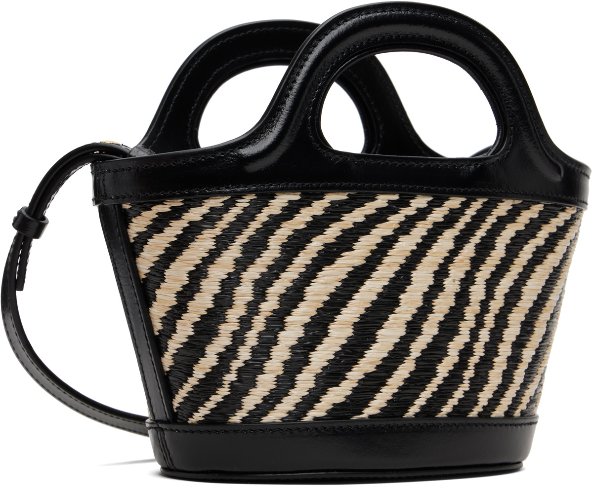 Marni Black & White Wavy Raffia-Effect Tropicalia Micro Tote